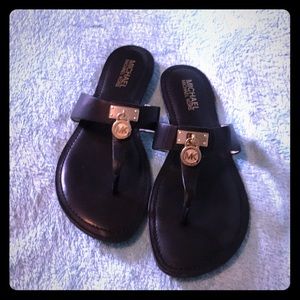 Michael Kors black leather Hamilton flats, size 8